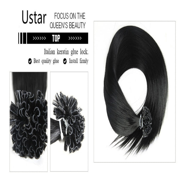 Ustar 100% Human Hair Quality U Tip Straight Hair Extensions # 2