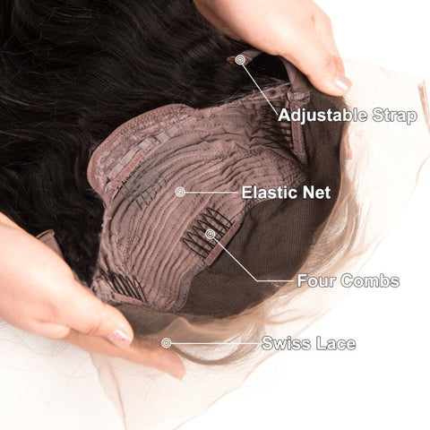 Ustar Lace Frontal Wig 150% Density Deep Wave Natural Black Hair