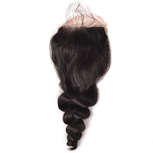 Ustar 7A Natural Black Virgin Bouncy Loose Wave Hair 3 Bundles with 4 by 4 Lace Closure