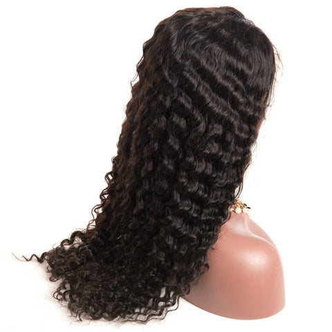 Ustar Lace Frontal Wig 150% Density Deep Wave Natural Black Hair