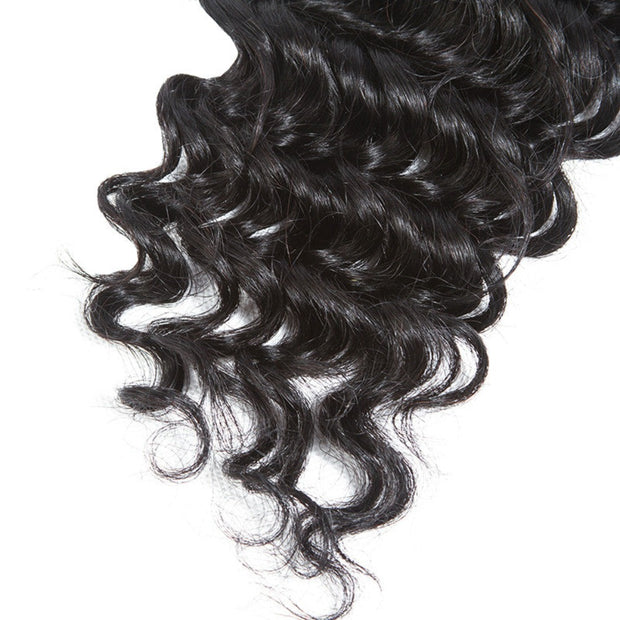 Ustar 7A Natural Black Virgin Deep Wave Hair 3 Bundles with 4 by 4 Lace Closure