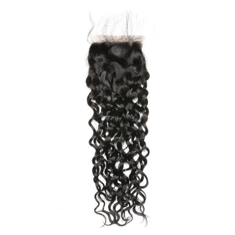 Ustar 7A Natural Black Virgin Water Wave (Natural Wave) Hair 3 Bundles with 4 by 4 Lace Closure