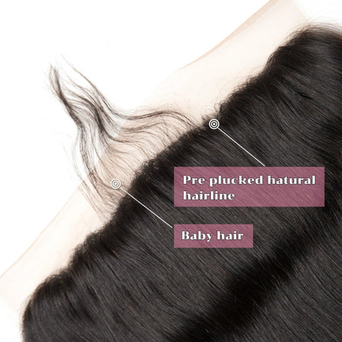 Ustar 7A Natural Black Virgin Straight Hair 3 Bundles with Frontal
