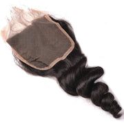 Ustar 7A Natural Black Virgin Bouncy Loose Wave Hair 3 Bundles with 4 by 4 Lace Closure