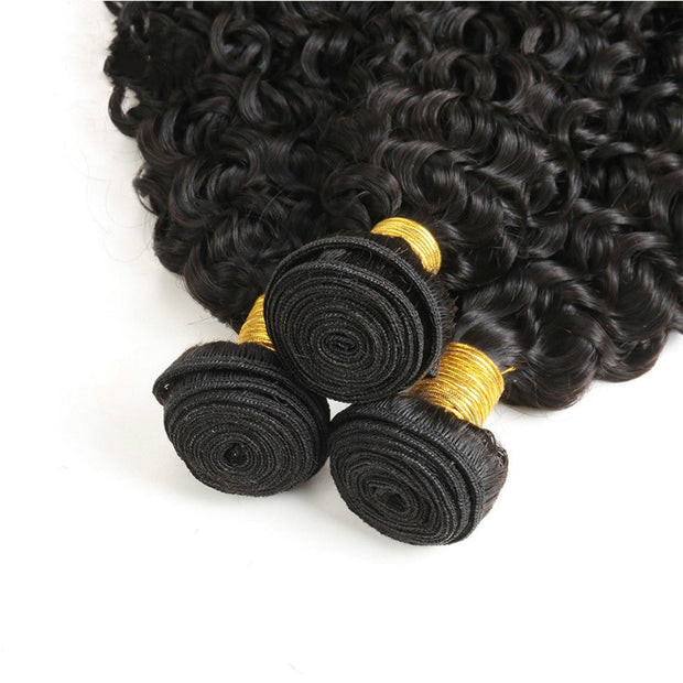 Ustar 7A Natural Black Virgin Jerry Curl Hair 3 Bundles with 4 by 4 Lace Closure