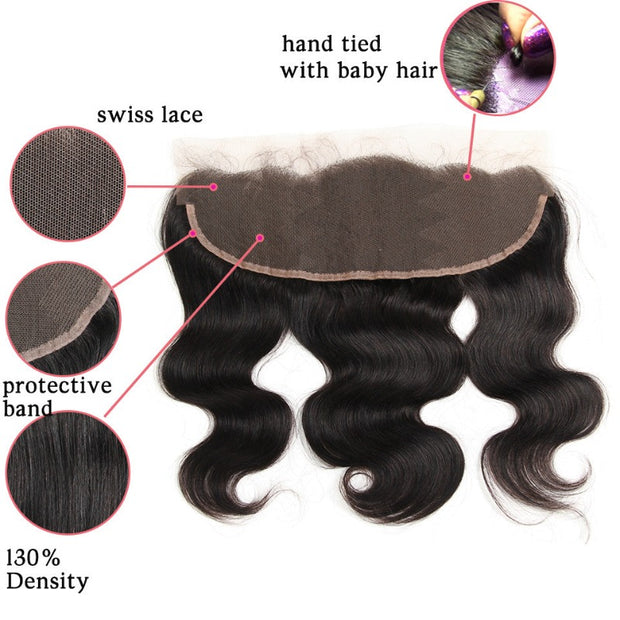 Ustar 7A Natural Black Virgin Body Wave Hair 3 Bundles with Frontal