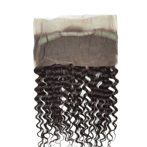 Ustar 7A Natural Black Virgin Deep Wave Hair 2 Bundles with 360 Frontal