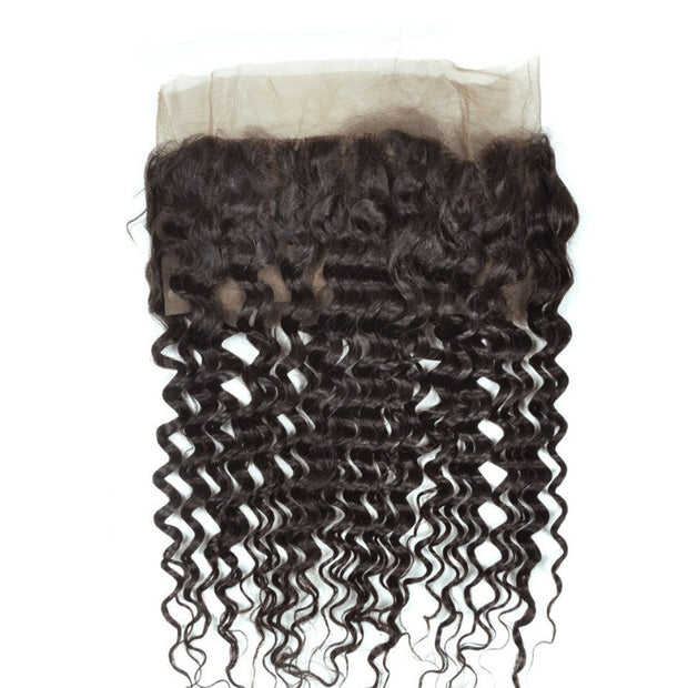 Ustar 7A Natural Black Virgin Deep Wave Hair 2 Bundles with 360 Frontal