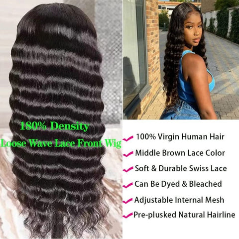 13x6HD Lace Wig Loose Deep full Frontal wig 100 Unprocessed Virgin Mink Human Hair