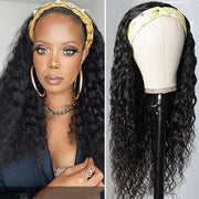 Water Wave Wig Human Virgin Hair Natural Black With Free 3 Colorful Headband