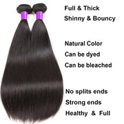 Ustar 7A Natural Black Virgin Stragiht Hair 2 Bundles with 360 Frontal