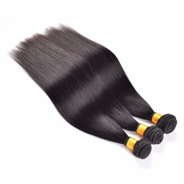 Ustar 7A Natural Black Virgin Straight Hair 3 Bundles with 360 Frontal