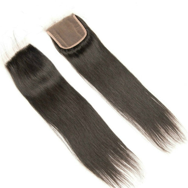 Ustar 7A Natural Black Virgin Straigh Hair 3 Bundles with 4 by 4 Lace Closure