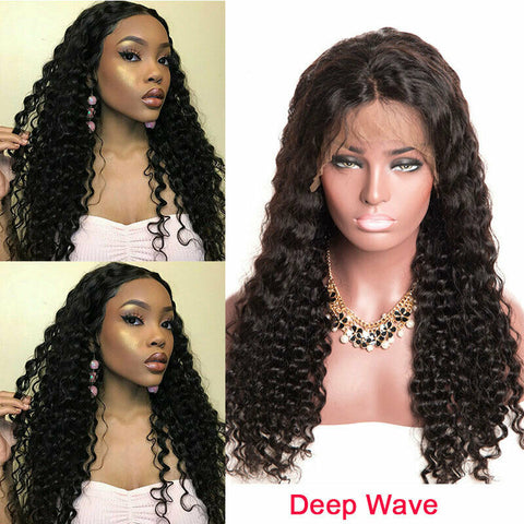 13*4 HD Lace Frontal Deep Wave 100 human Virgin Mink Hair Natural Black Wig