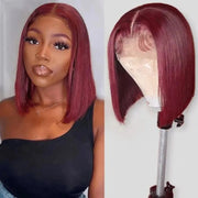 13x4 Transparent Lace Burgundy Straight Wig 99J Bob 100 Human Virgin Hair Wig