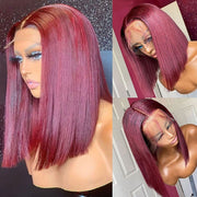 13x4 Transparent Lace Burgundy Straight Wig 99J Bob 100 Human Virgin Hair Wig