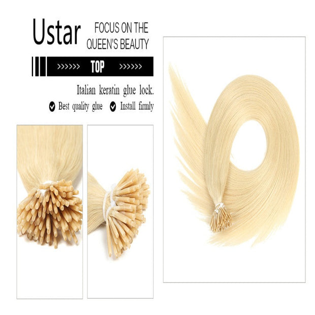 Ustar 100% Human Hair Quality I Tip Straight Hair Extensions #613