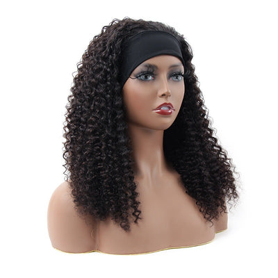 KINKY CURL Human Headband Wig Virgin Hair Natural Black With 3 Colorful Headband