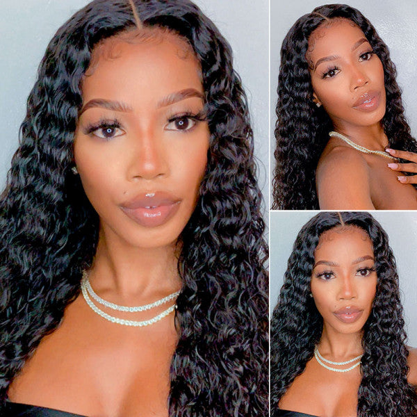 Zeslaerr Water Wave Echthaar-Perücke 16 Zoll – Brazilian Virgin Hair, 150% Dichte, 13x1 HD Frontal, Farbe 1B/30